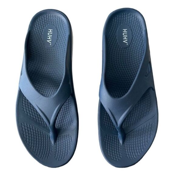 NWOB HUHV Navy Flip Flops Sandals Men’s Size 10 Arch Support Comfort New - Picture 2 of 9